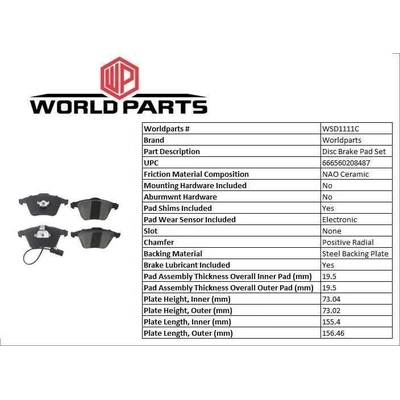 WORLDPARTS SYNERGY - WSD1111C - Front Ceramic Pads pa1