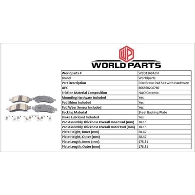 WORLDPARTS SYNERGY - WSD1169ACH - Plaquettes avant en céramique  pa2