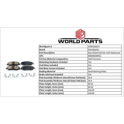 WORLDPARTS SYNERGY - WSD1202CH - Front Ceramic Pads pa1