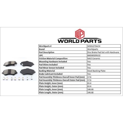 WORLDPARTS SYNERGY - WSD1273ACH - Plaquettes avant en céramique  pa2