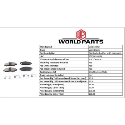 WORLDPARTS SYNERGY - WSD1280CH - Front Ceramic Pads pa2