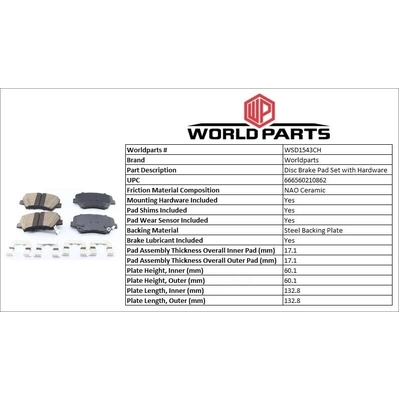 WORLDPARTS SYNERGY - WSD1543CH - Front Ceramic Pads pa2