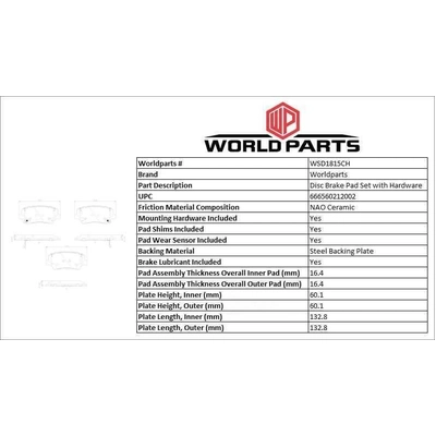 WORLDPARTS SYNERGY - WSD1815CH - Front Ceramic Pads pa2