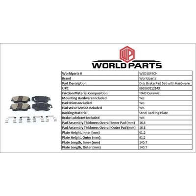 WORLDPARTS SYNERGY - WSD1847CH - Plaquettes avant en céramique  pa2