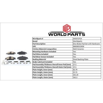 WORLDPARTS SYNERGY - WSD727CH - Front Ceramic Pads pa2