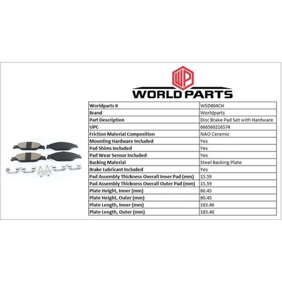 WORLDPARTS SYNERGY - WSD804CH - Front Ceramic Brake Pads pa2