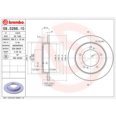 Front Disc Brake Rotor by BREMBO - 08.5266.10 (1 Qty) pa2