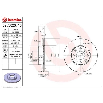 Front Disc Brake Rotor by BREMBO - 09.5023.10 (1 Qty) pa4