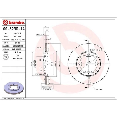 Front Disc Brake Rotor by BREMBO - 09.5290.14 (1 Qty) pa8