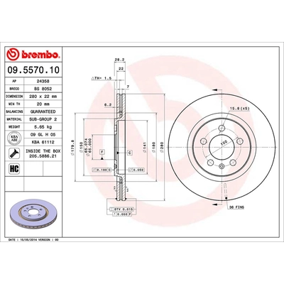 Front Disc Brake Rotor by BREMBO - 09.5570.10 (1 Qty) pa2