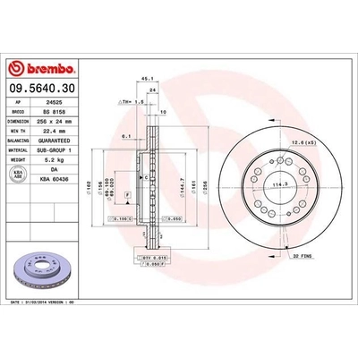 Front Disc Brake Rotor by BREMBO - 09.5640.30 (1 Qty) pa4