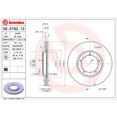 Front Disc Brake Rotor by BREMBO - 09.5782.10 (1 Qty) pa3
