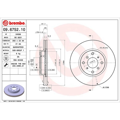 Front Disc Brake Rotor by BREMBO - 09.6752.10 (1 Qty) pa2