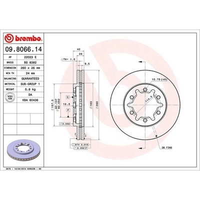 Front Disc Brake Rotor by BREMBO - 09.8066.14 (1 Qty) pa7