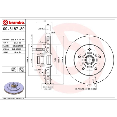 Front Disc Brake Rotor by BREMBO - 09.8187.80 (1 Qty) pa2