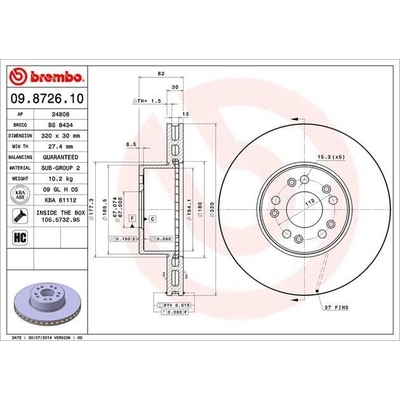 Front Disc Brake Rotor by BREMBO - 09.8726.10 (1 Qty) pa6
