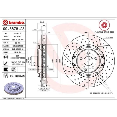Front Disc Brake Rotor by BREMBO - 09.8878.23 (1 Qty) pa5