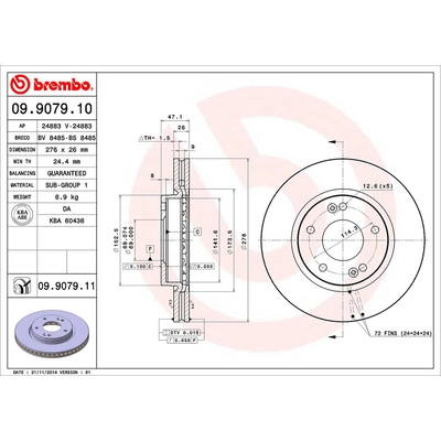 Front Disc Brake Rotor by BREMBO - 09.9079.10 (1 Qty) pa2