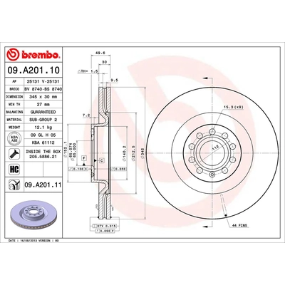 Front Disc Brake Rotor by BREMBO - 09.A201.11 (1 Qty) pa2