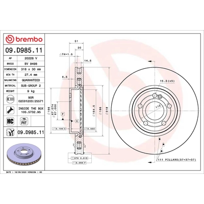Front Disc Brake Rotor by BREMBO - 09.D985.11 (1 Qty) pa2