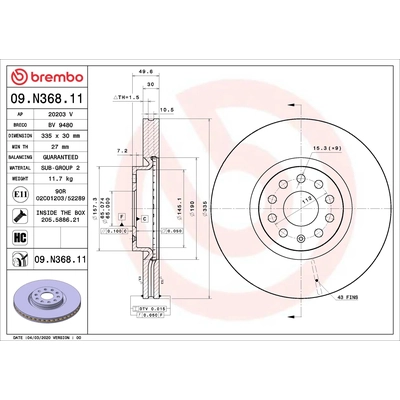 Front Disc Brake Rotor by BREMBO - 09.N368.11 (1 Qty) pa2