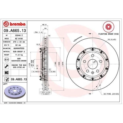 Front Disc Brake Rotor by BREMBO - 09.A665.13 (1 Qty) pa7