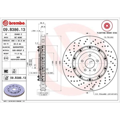 Front Disc Brake Rotor by BREMBO - 09.B386.13 (1 Qty) pa4