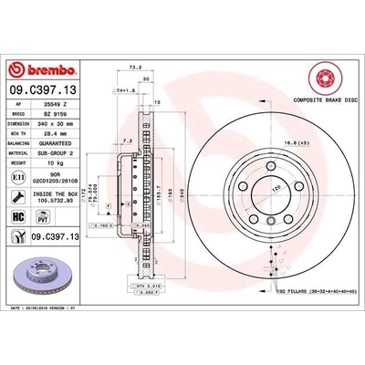 Front Disc Brake Rotor by BREMBO - 09.C397.13 (1 Qty) pa7