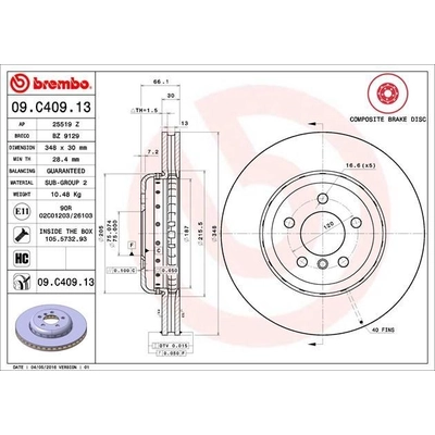 Front Disc Brake Rotor by BREMBO - 09.C409.13 (1 Qty) pa4