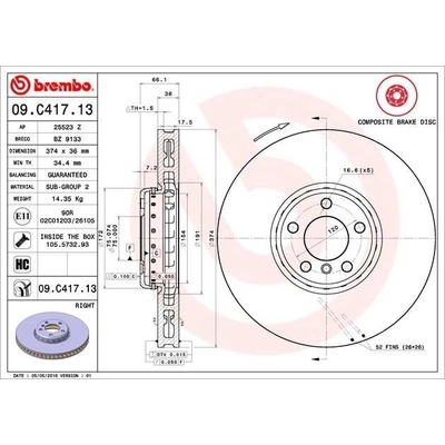 Front Disc Brake Rotor by BREMBO - 09.C417.13 (1 Qty) pa4