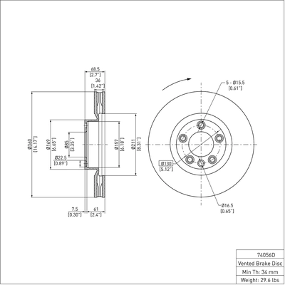 Front Disc Brake Rotor by DYNAMIC FRICTION COMPANY - 600-74056D pa1