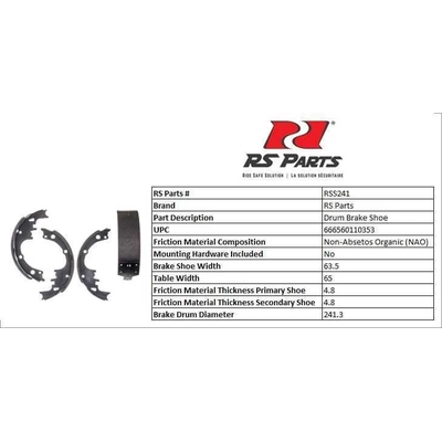 Front New Brake Shoes by RS PARTS - RSS241 pa3