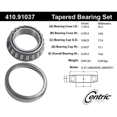 Front Outer Bearing Set by CENTRIC PARTS - 410.91037 pa1
