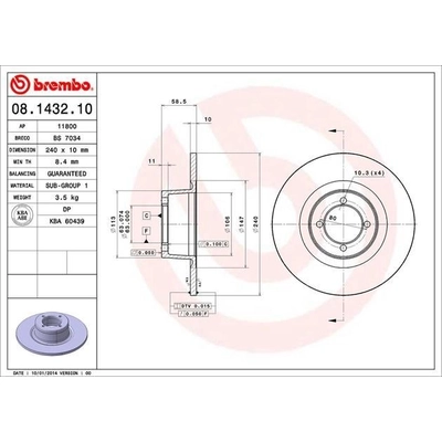 Front Premium Rotor by BREMBO - 08.1432.10 (1 Qty) pa12