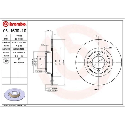 Front Premium Rotor by BREMBO - 08.1630.10 (1 Qty) pa4