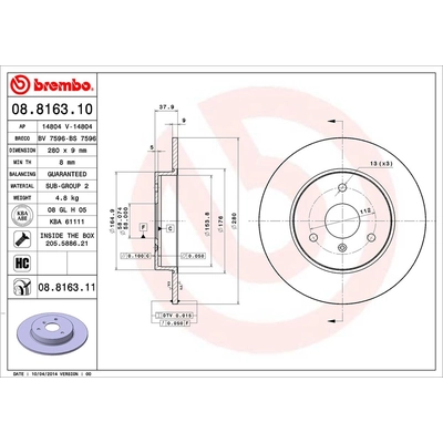 Disque avant de qualité supérieur par BREMBO - 08.8163.11 pa1