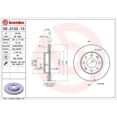 Front Premium Rotor by BREMBO - 09.3102.10 (1 Qty) pa8