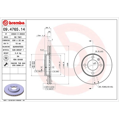 Front Premium Rotor by BREMBO - 09.4765.14 (1 Qty) pa2