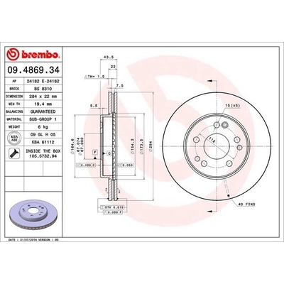 Front Premium Rotor by BREMBO - 09.4869.34 (1 Qty) pa9