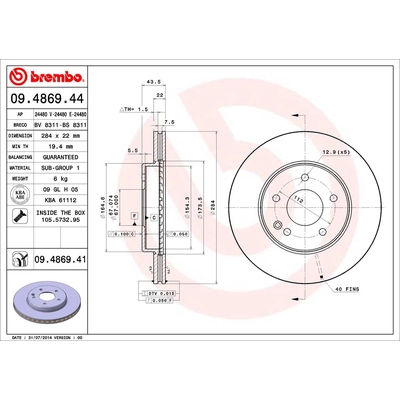 Front Premium Rotor by BREMBO - 09.4869.41 pa1