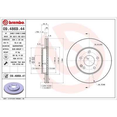 Front Premium Rotor by BREMBO - 09.4869.41 (1 Qty) pa1