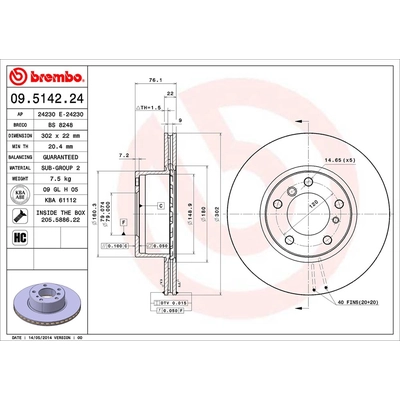 Front Premium Rotor by BREMBO - 09.5142.24 (1 Qty) pa2