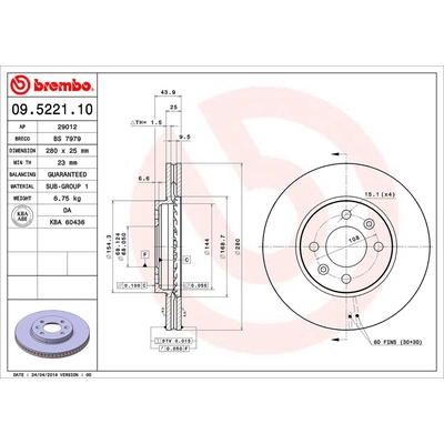 Front Premium Rotor by BREMBO - 09.5221.10 (1 Qty) pa2