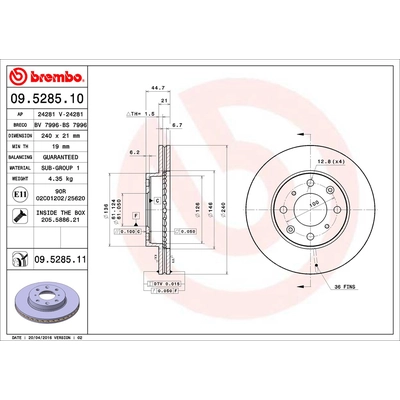 Front Premium Rotor by BREMBO - 09.5285.11 (1 Qty) pa2