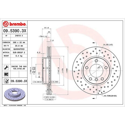 Front Premium Rotor by BREMBO - 09.5390.3X pa1