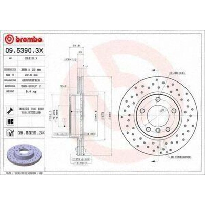 Front Premium Rotor by BREMBO - 09.5390.3X (1 Qty) pa7