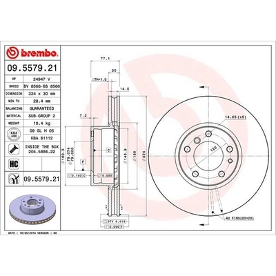 Front Premium Rotor by BREMBO - 09.5579.21 (1 Qty) pa6