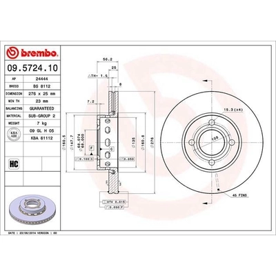 Front Premium Rotor by BREMBO - 09.5724.10 (1 Qty) pa7