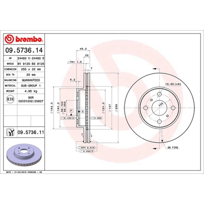 Front Premium Rotor by BREMBO - 09.5736.11 (1 Qty) pa1