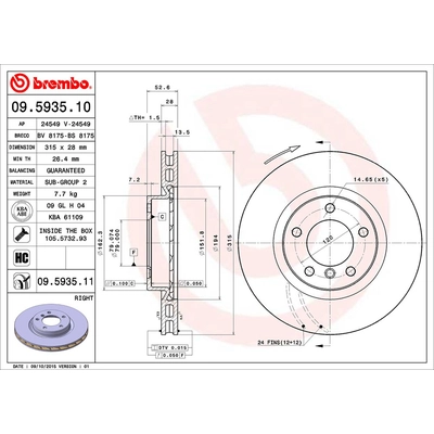 Front Premium Rotor by BREMBO - 09.5935.11 (1 Qty) pa2